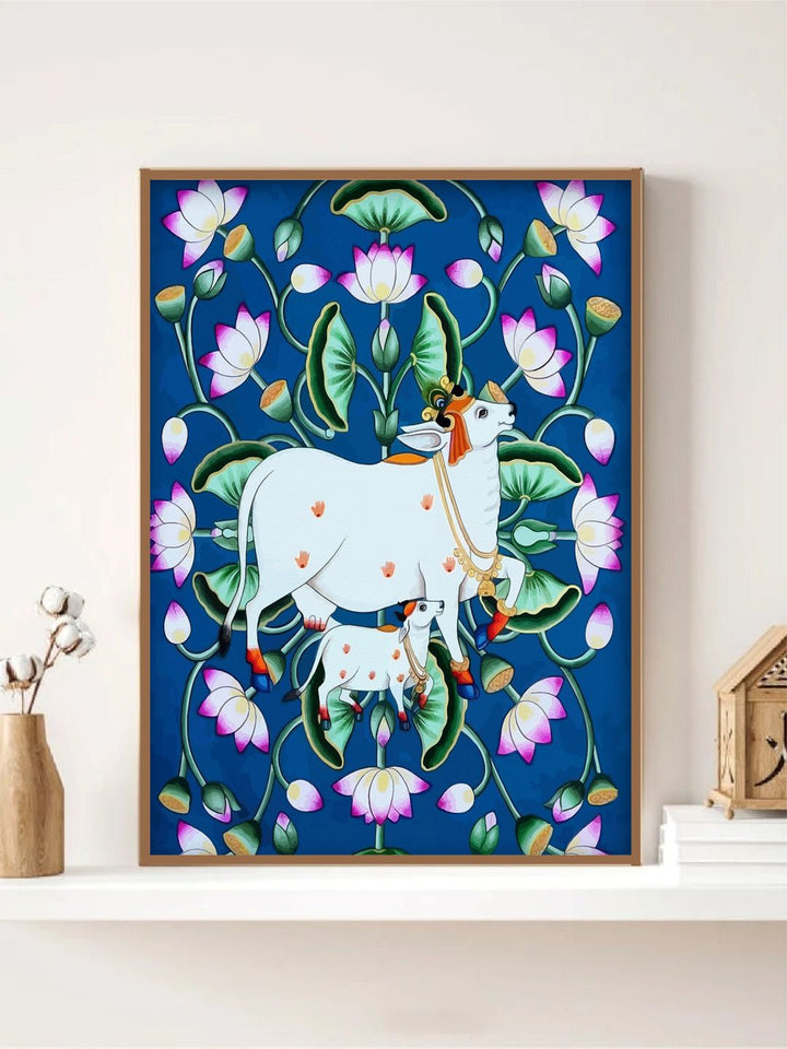 "Indian Folk Art Pichwai Printed Framed Wall Art''