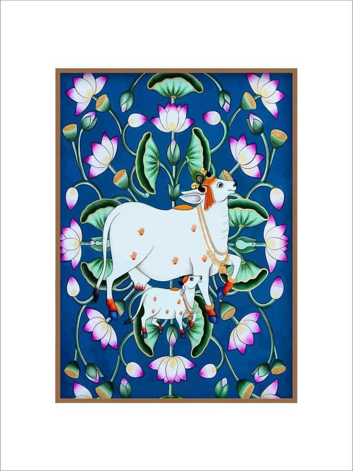"Indian Folk Art Pichwai Printed Framed Wall Art''