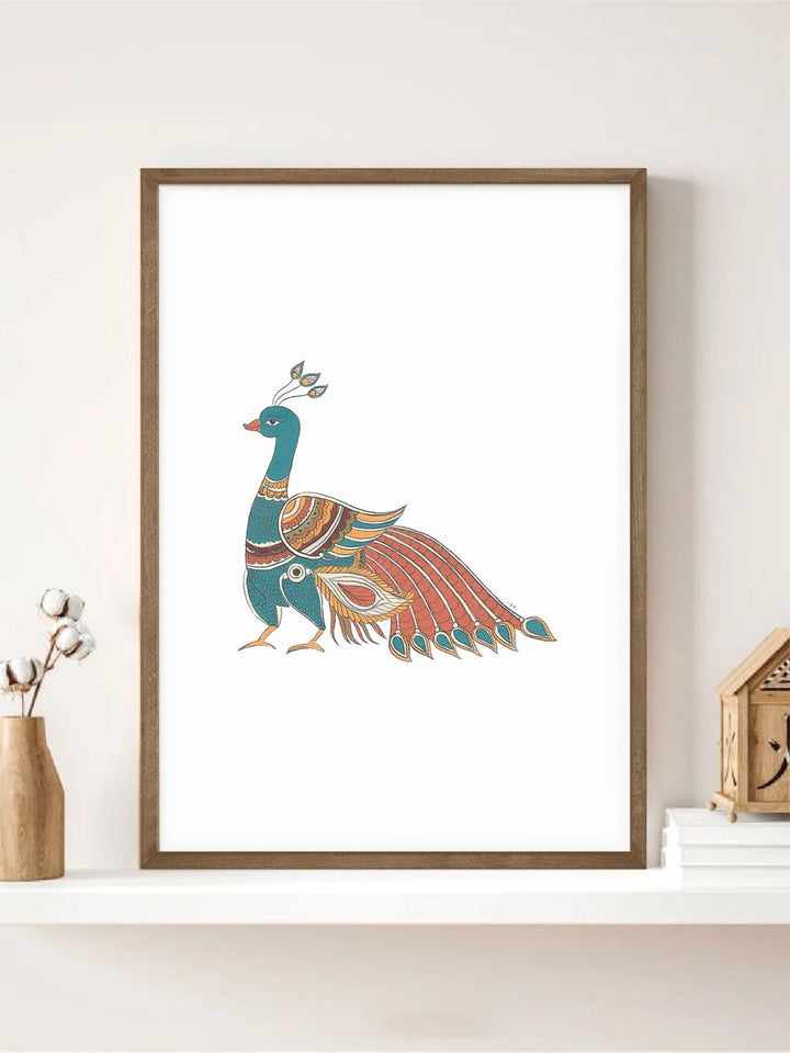 "Kalamkari Peacock Painting Canvas Wall Art''