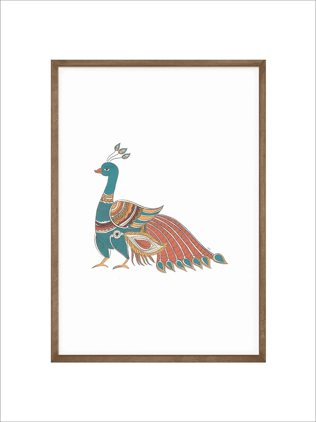 "Kalamkari Peacock Painting Canvas Wall Art''