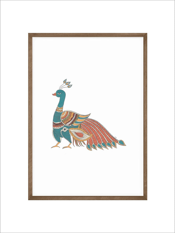 "Kalamkari Peacock Painting Canvas Wall Art''