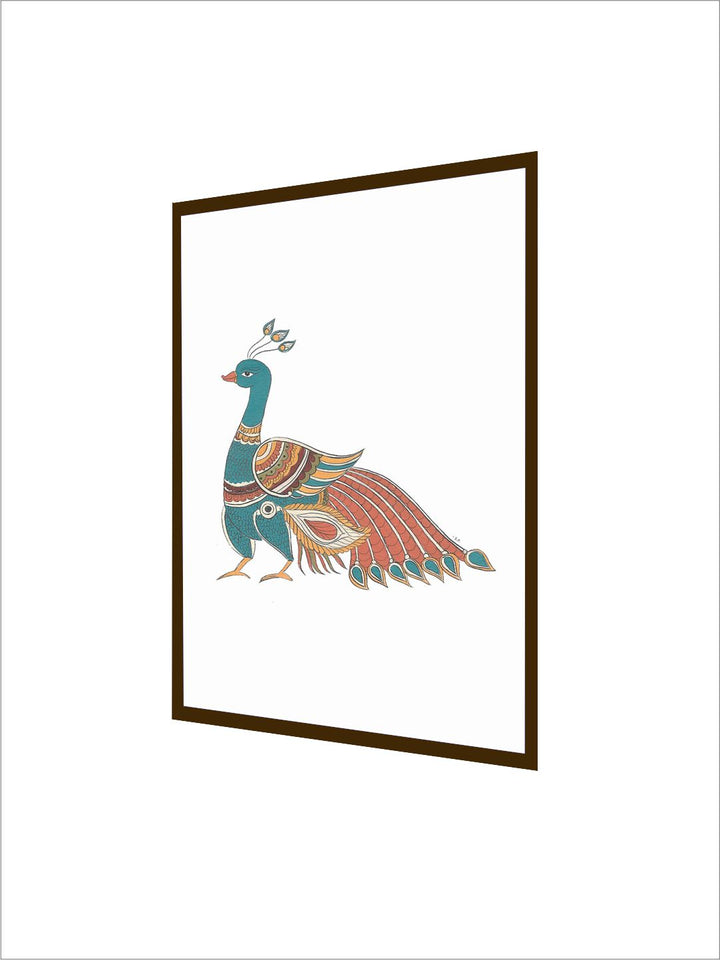 "Kalamkari Peacock Painting Canvas Wall Art''