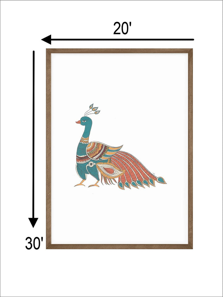 "Kalamkari Peacock Painting Canvas Wall Art''