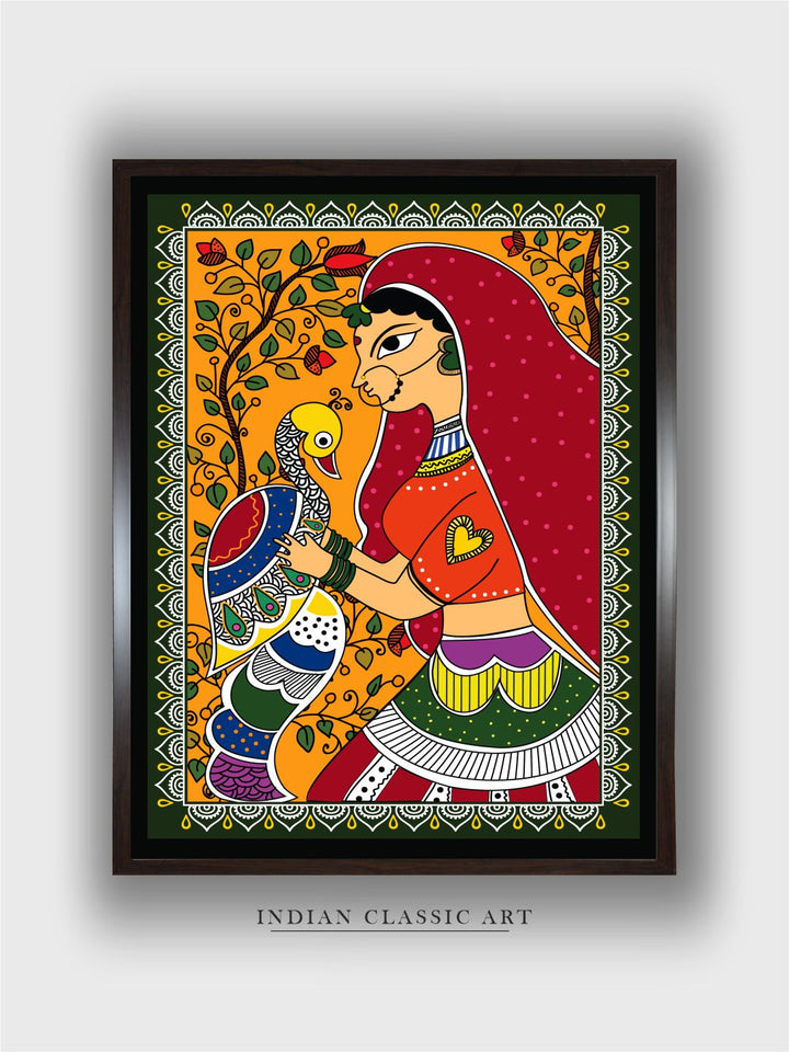 "Madhubani Printed Framed Wall Art''