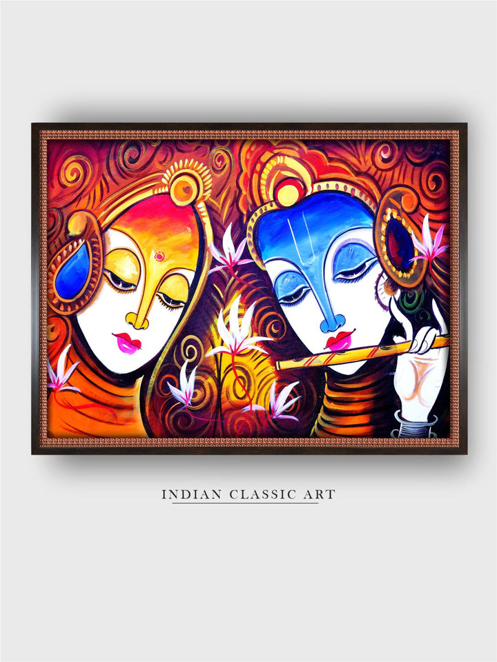 "Radha Krishna Madhubani Painting Canvas Wall Art''