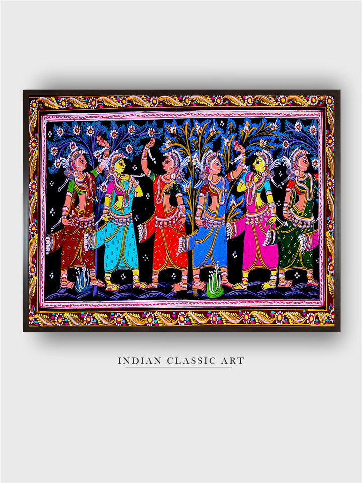"Madhubani Printed Framed Canvas Wall Art''