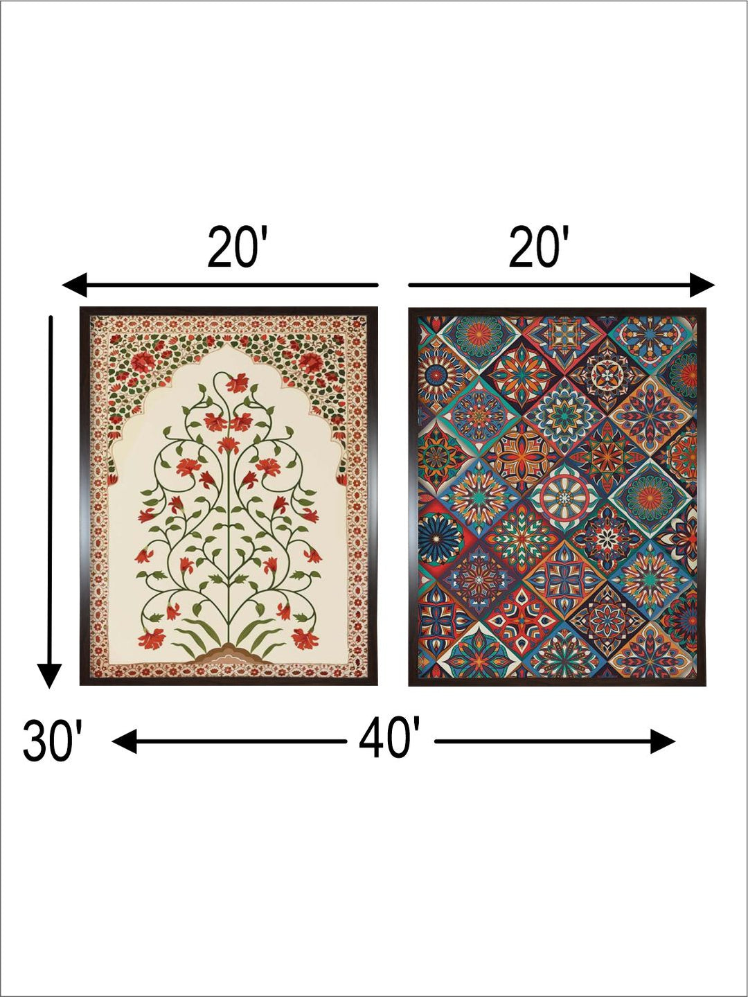 "2 Pieces Indian Floral Painted Framed Wall Art''