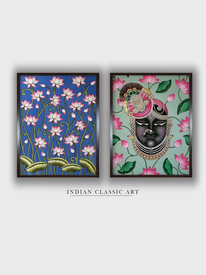 "2 Pieces Indian Folk Floral Shreenathji Wall Art''