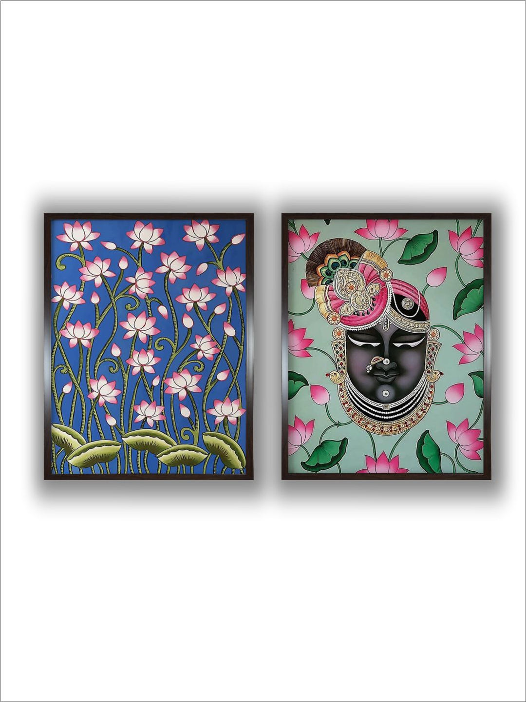 "2 Pieces Indian Folk Floral Shreenathji Wall Art''