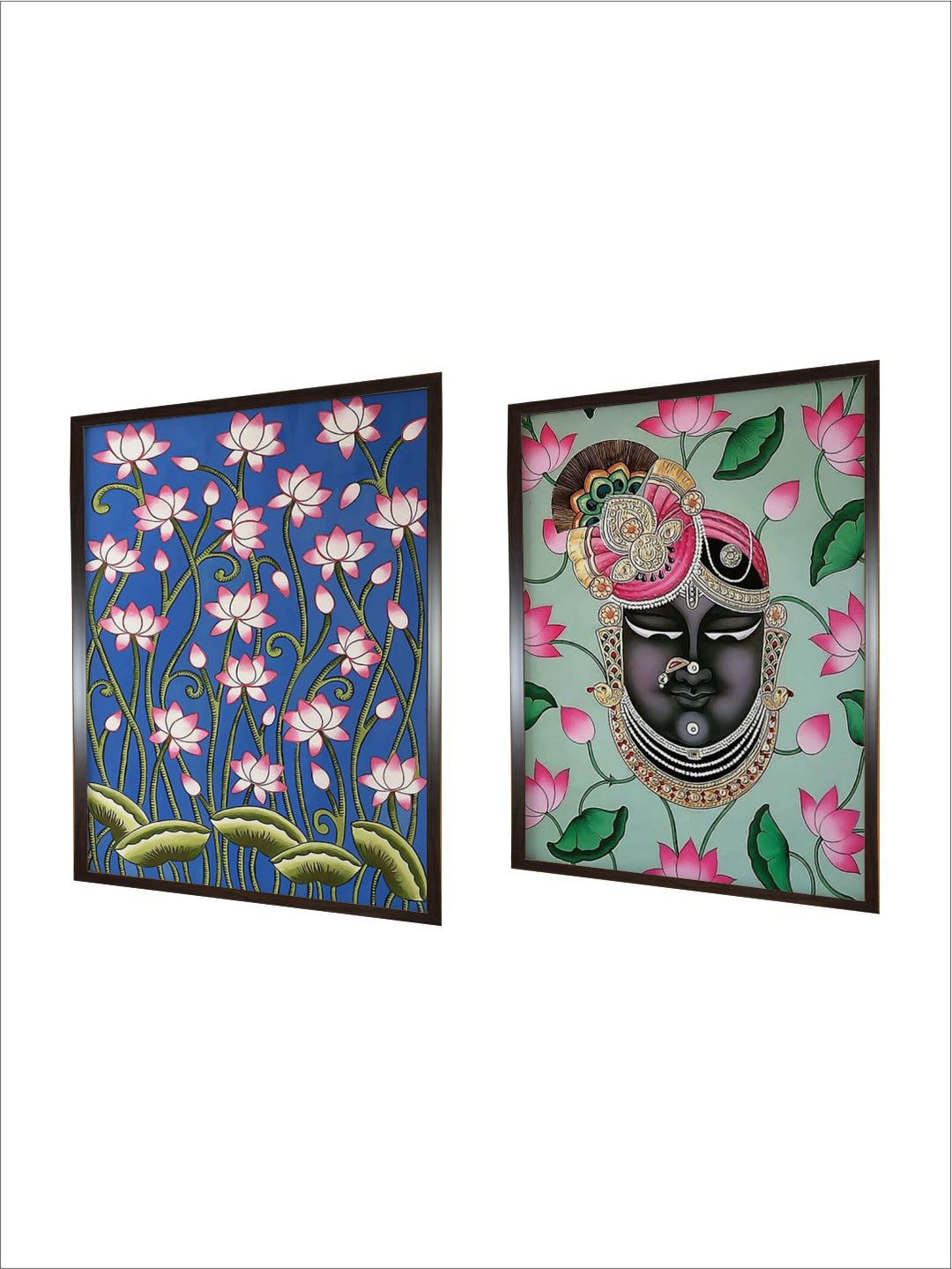 "2 Pieces Indian Folk Floral Shreenathji Wall Art''