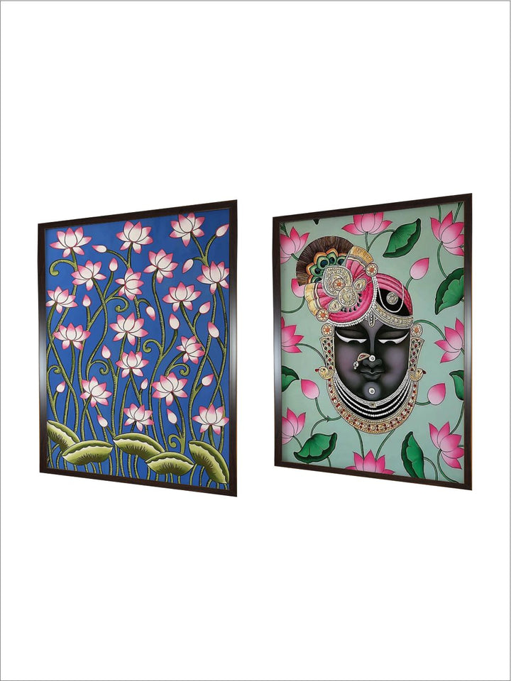 "2 Pieces Indian Folk Floral Shreenathji Wall Art''