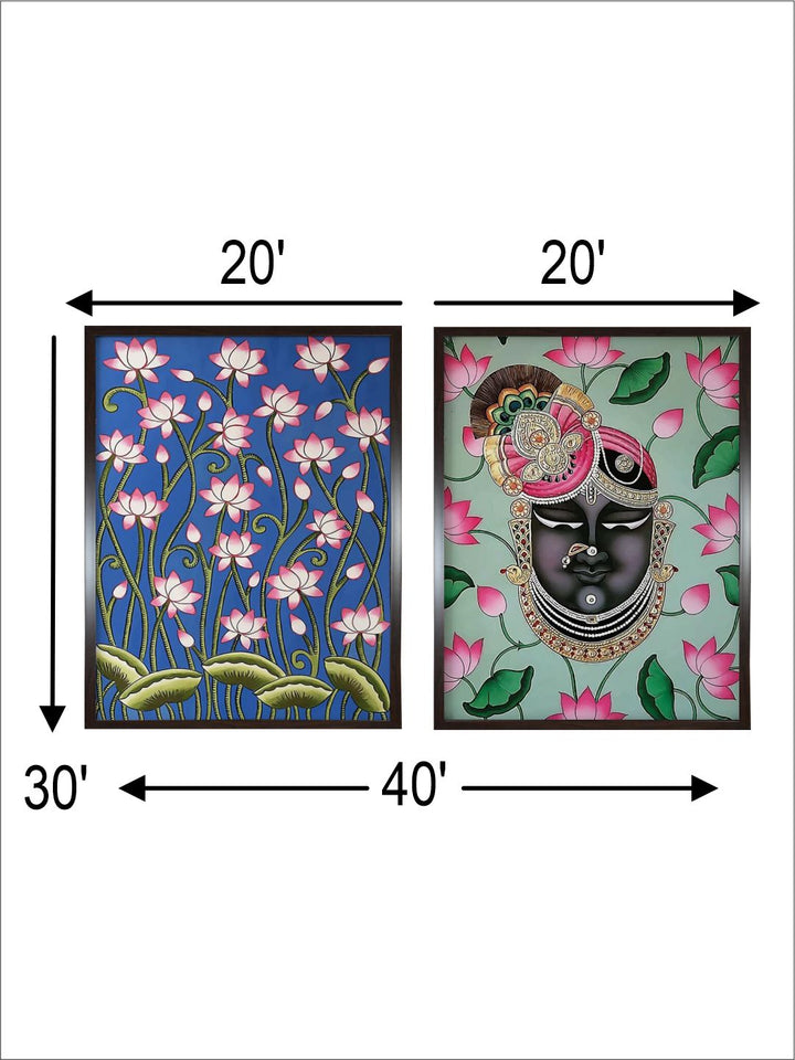"2 Pieces Indian Folk Floral Shreenathji Wall Art''