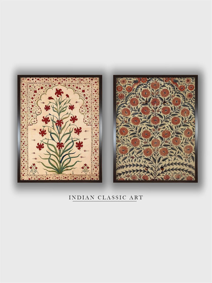 "2 Pieces Indian Vintage Floral  Wall Art''