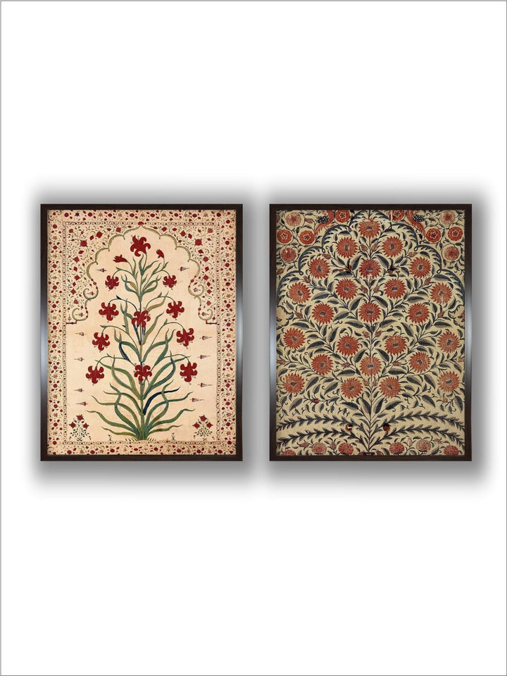 "2 Pieces Indian Vintage Floral  Wall Art''