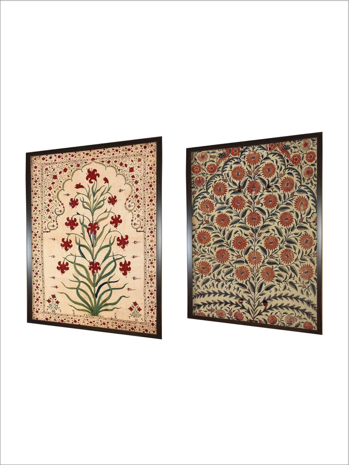 "2 Pieces Indian Vintage Floral  Wall Art''