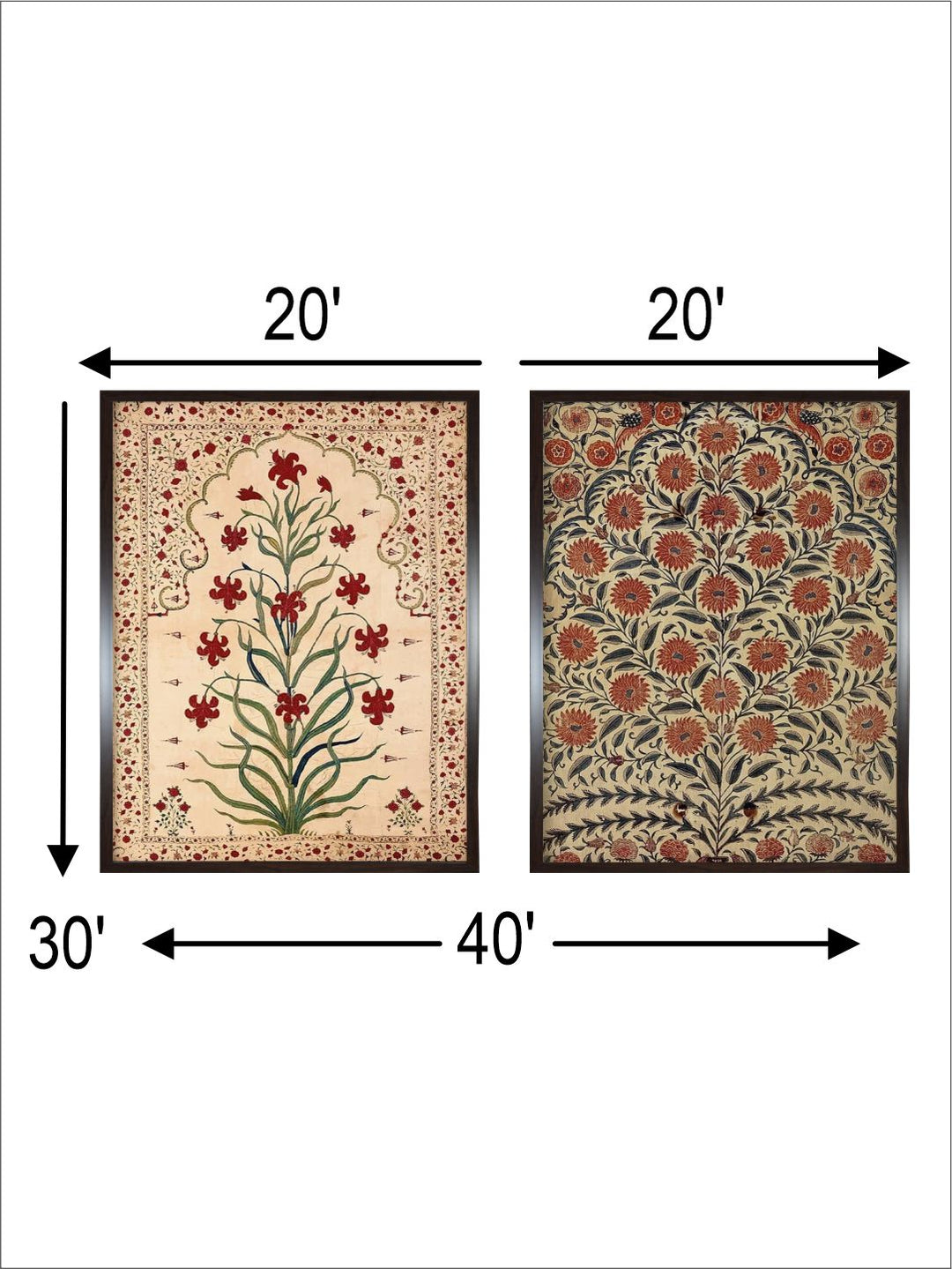 "2 Pieces Indian Vintage Floral  Wall Art''