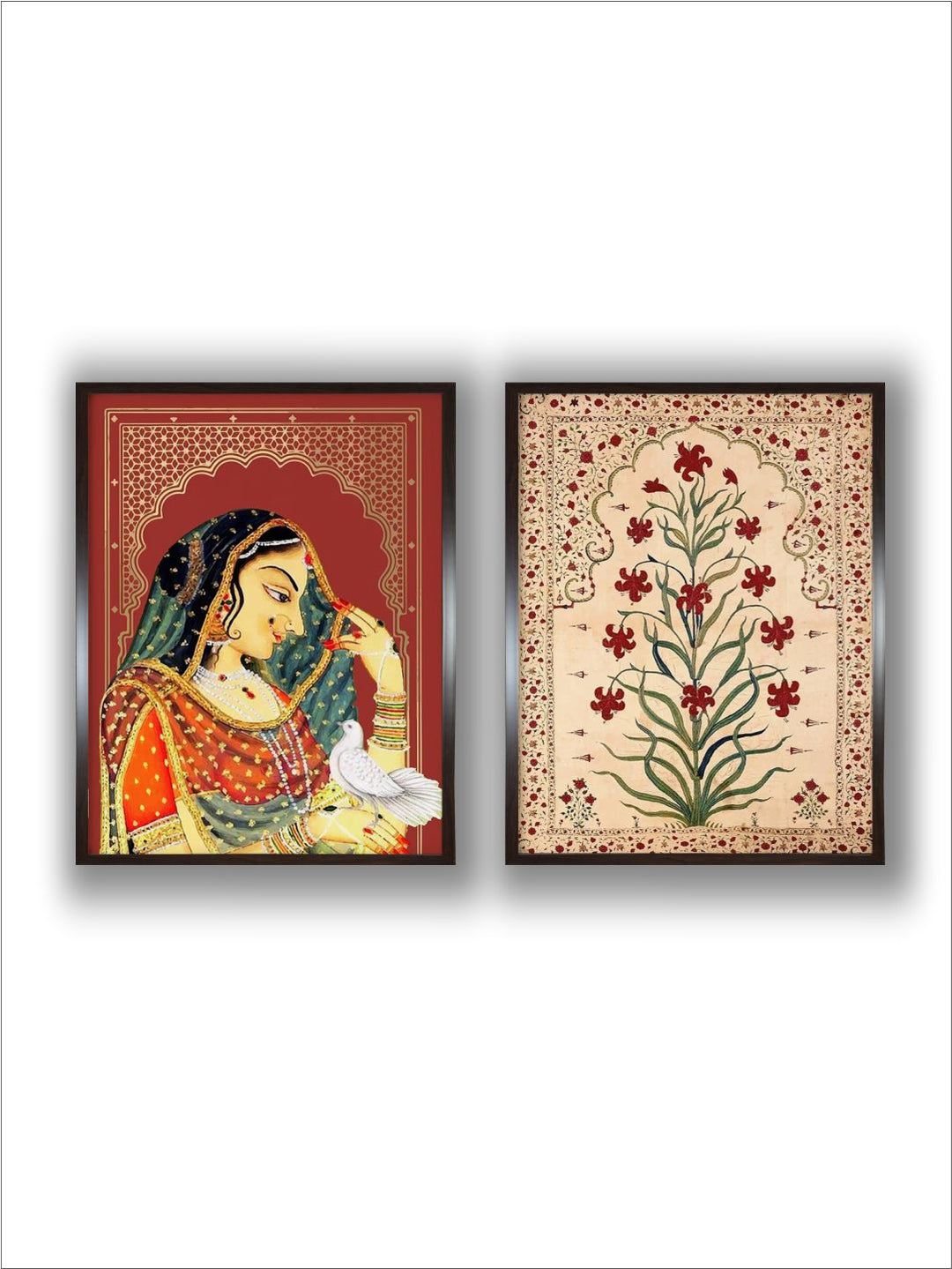 " 2 Pieces Indian Mughal Royal Painting Canvas Wall Art''