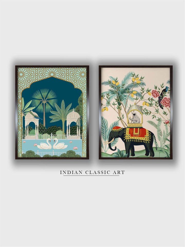 "2 Pcs Indian Royal Art Painting Framed Wall Art''