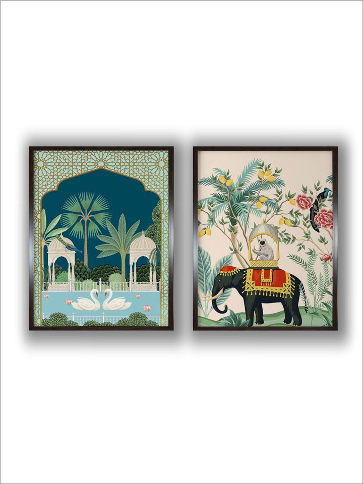 "2 Pcs Indian Royal Art Painting Framed Wall Art''