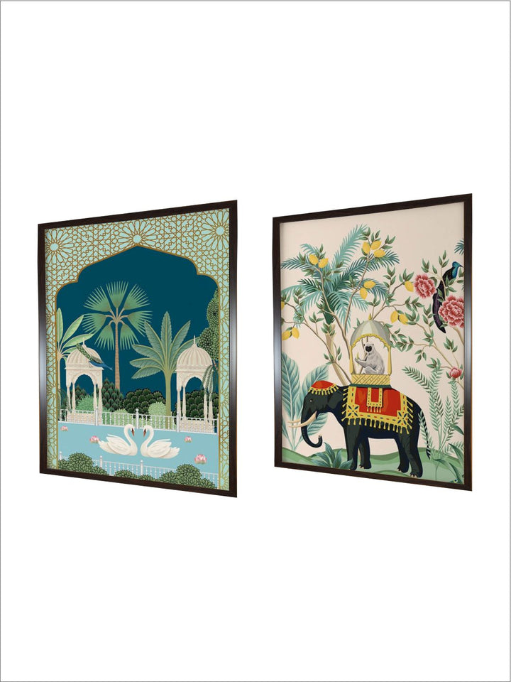 "2 Pcs Indian Royal Art Painting Framed Wall Art''