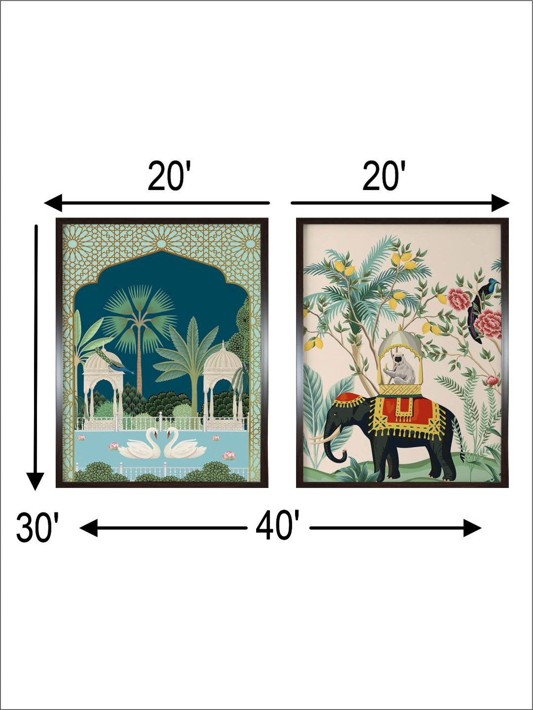 "2 Pcs Indian Royal Art Painting Framed Wall Art''