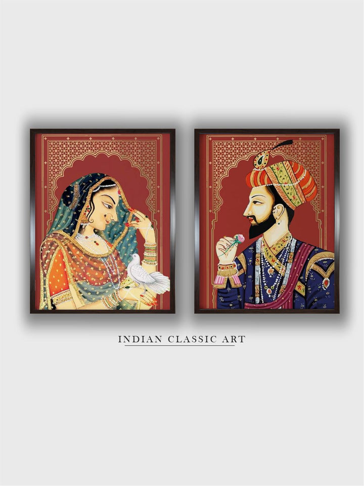 "2 Pieces Indian Royal Raja Rani Printed Wall Art''