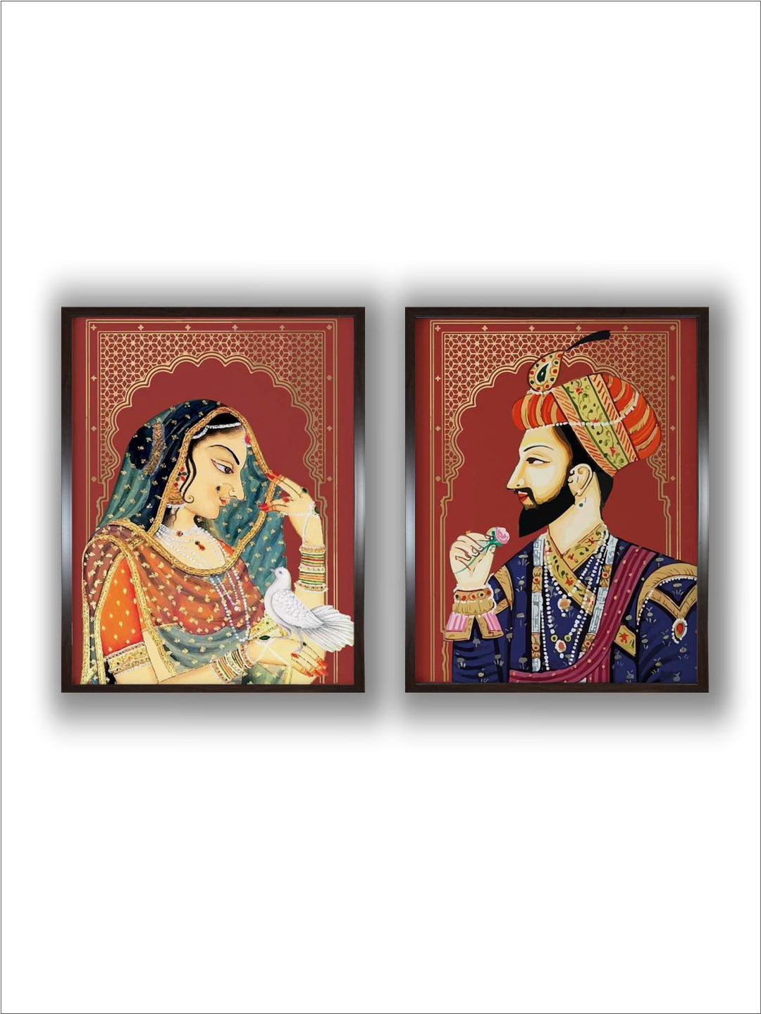 "2 Pieces Indian Royal Raja Rani Printed Wall Art''