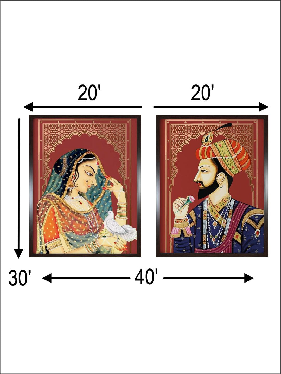 "2 Pieces Indian Royal Raja Rani Printed Wall Art''