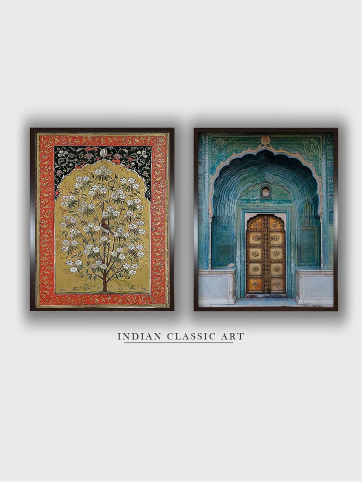 "Vintage Indian Palace Painting Framed Wall Art''