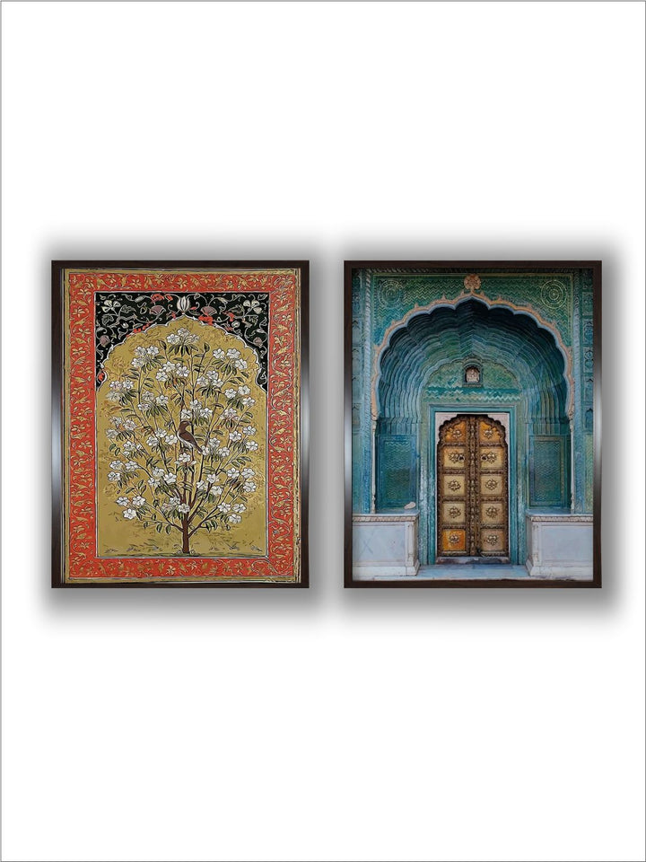 "Vintage Indian Palace Painting Framed Wall Art''