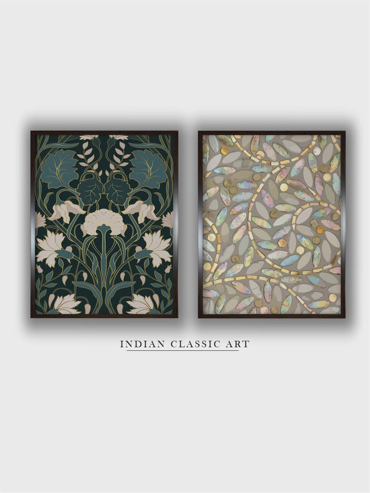 "2 Pieces Vintage Painted Framed Wall Art''