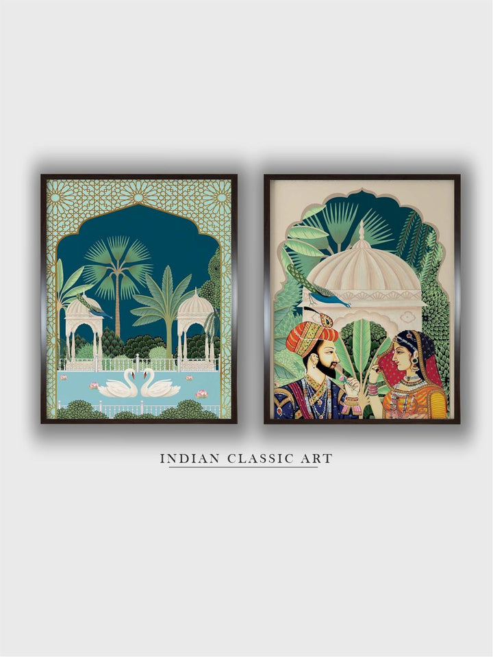 "2 Pieces Indian Royal Art Painted Framed Wall Art''