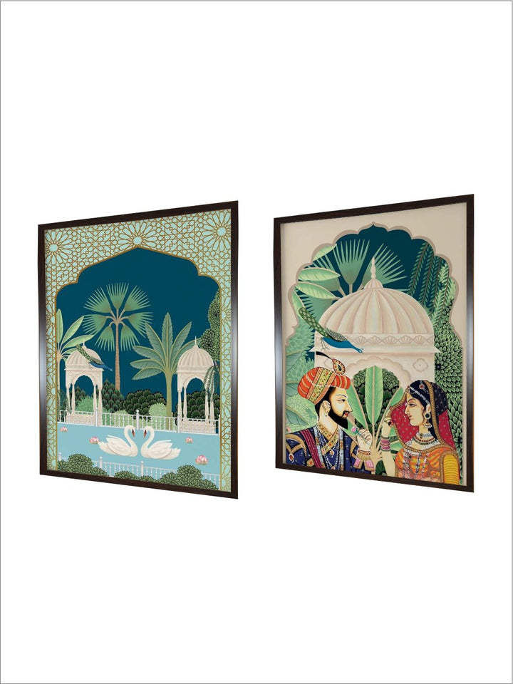 "2 Pieces Indian Royal Art Painted Framed Wall Art''