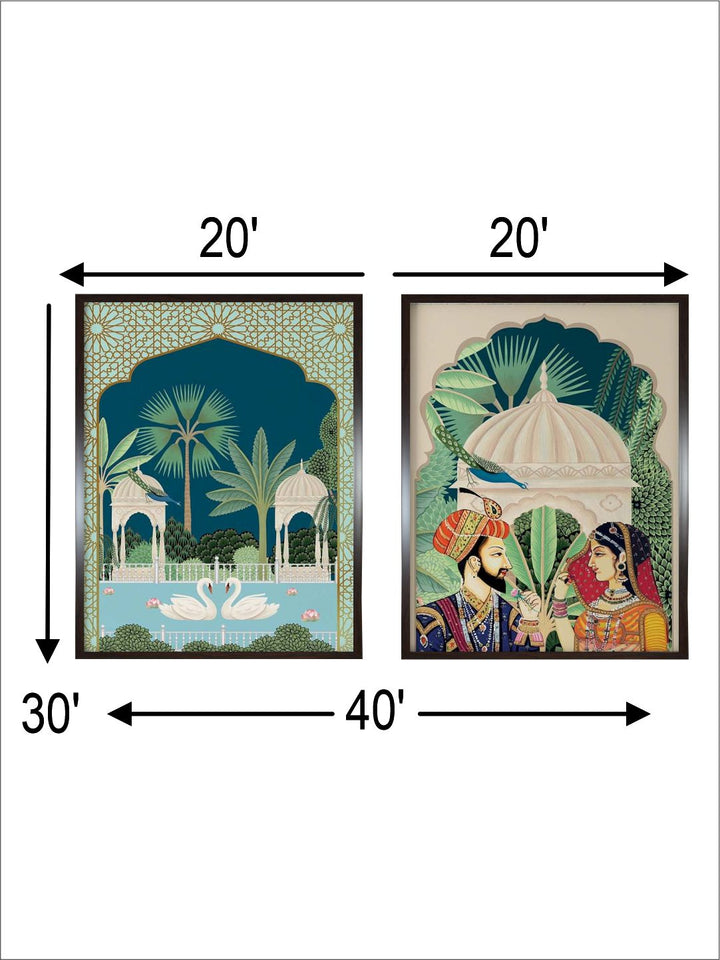 "2 Pieces Indian Royal Art Painted Framed Wall Art''