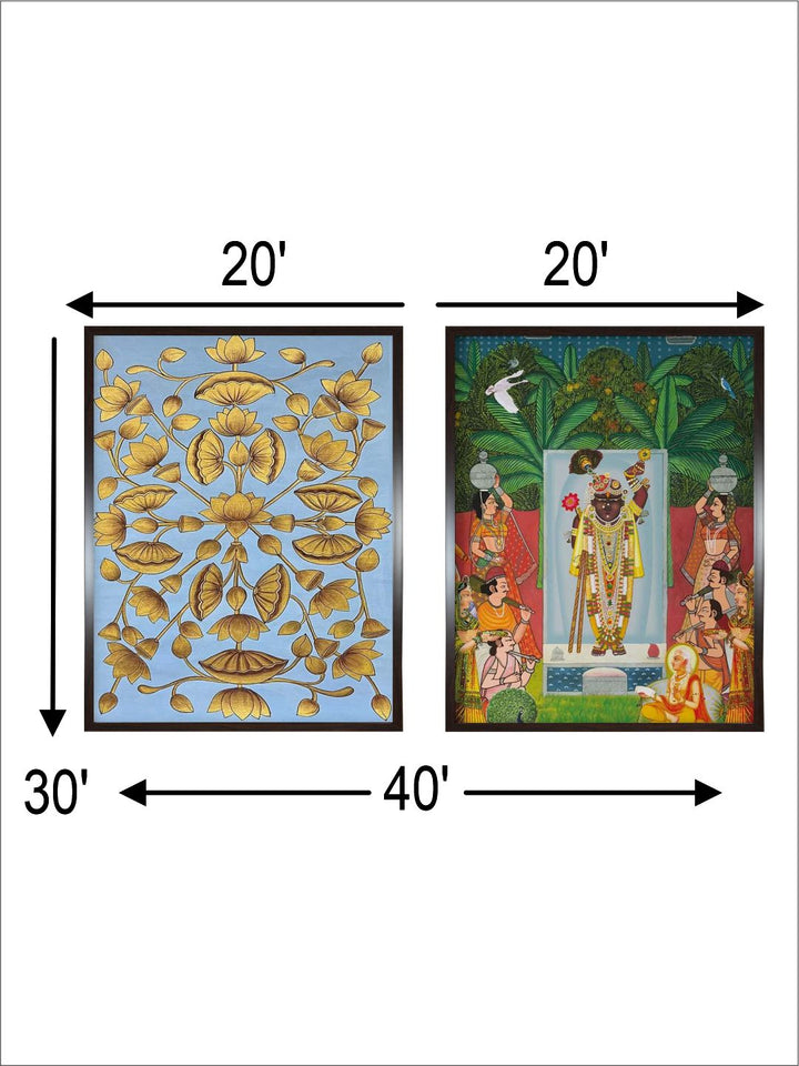 "2 Pieces Floral & Shreenathji Painted Framed Wall Art''