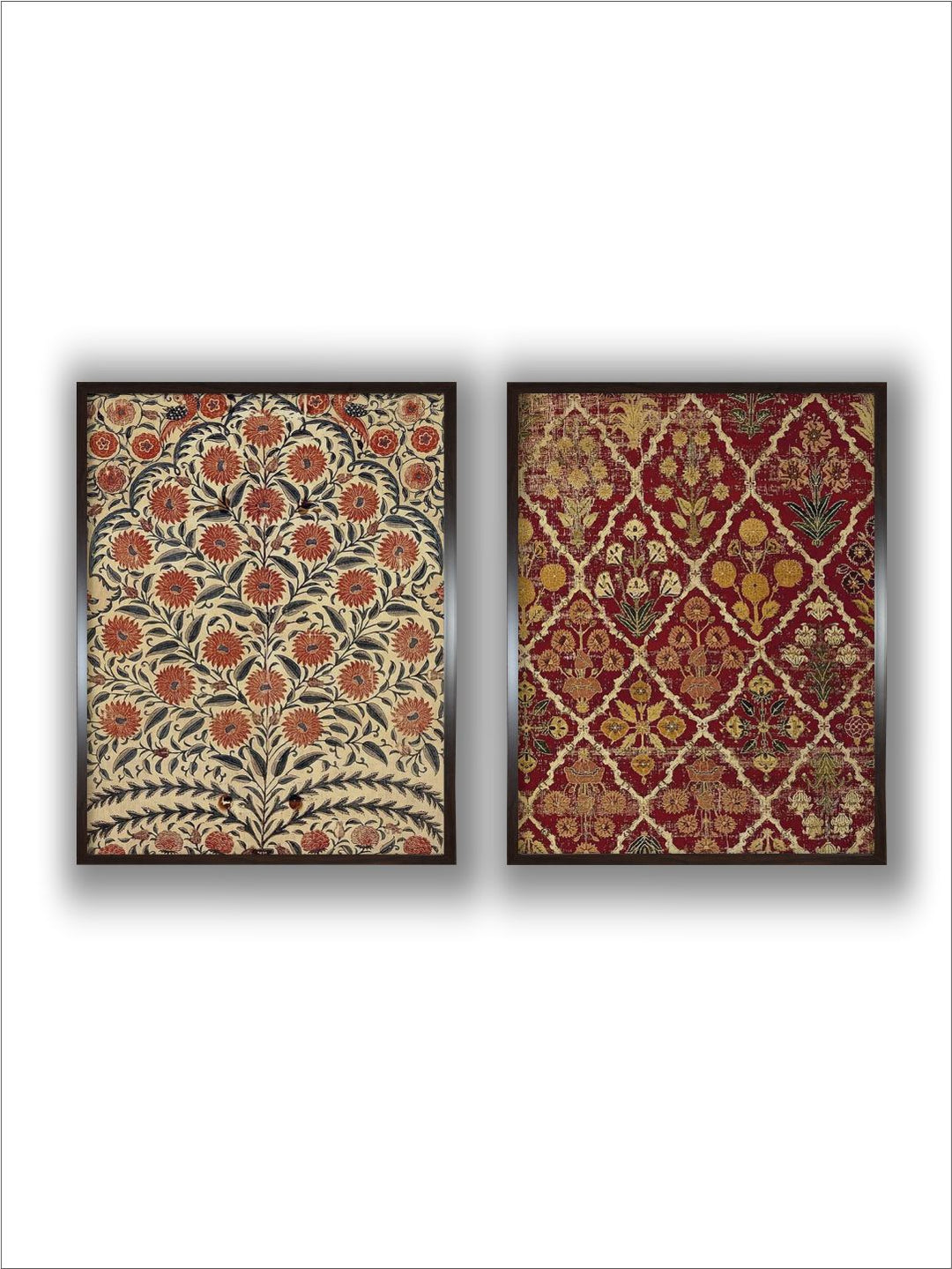 "2 Pcs Brown & Beige Indian Floral Wall Art''
