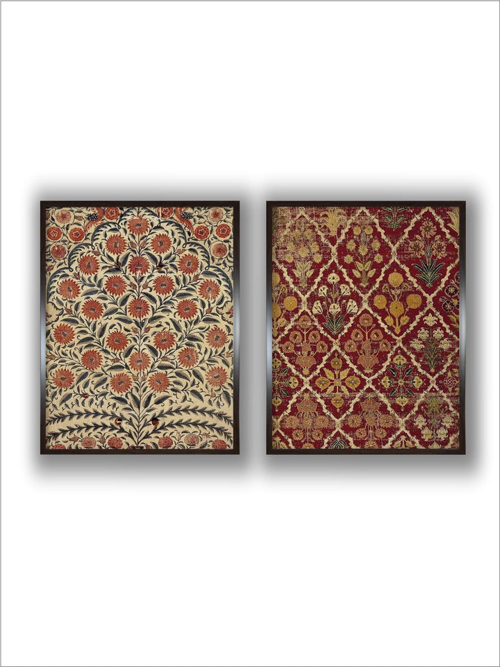 "2 Pcs Brown & Beige Indian Floral Wall Art''