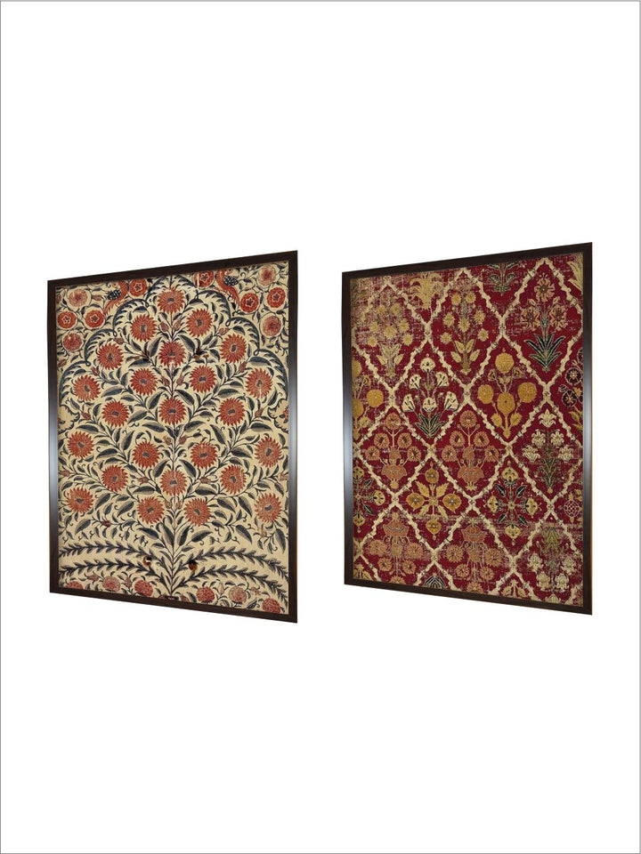 "2 Pcs Brown & Beige Indian Floral Wall Art''