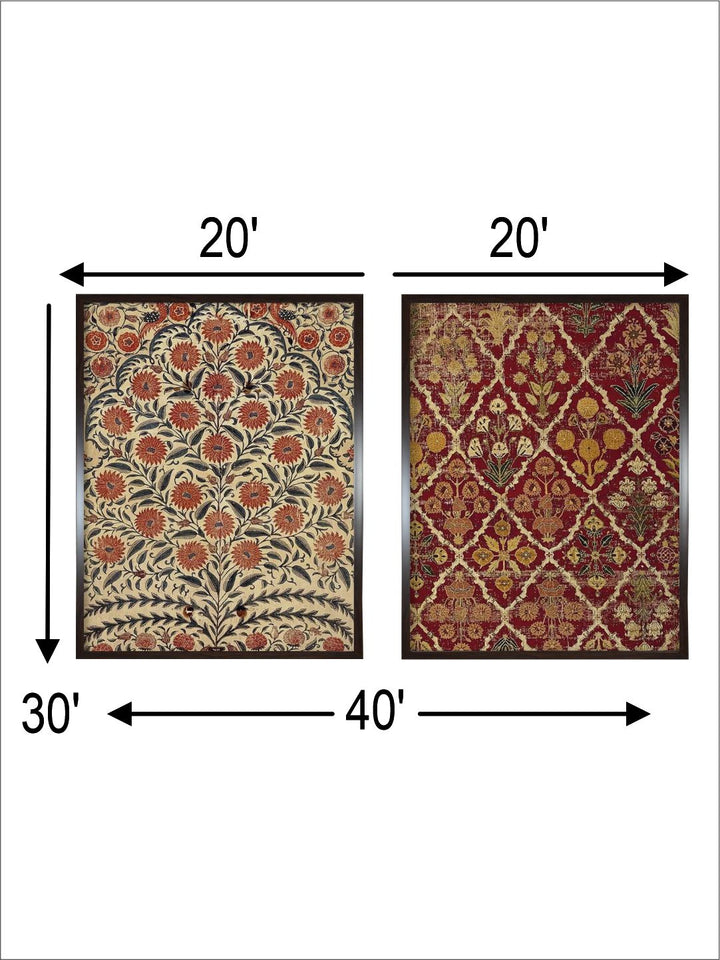 "2 Pcs Brown & Beige Indian Floral Wall Art''