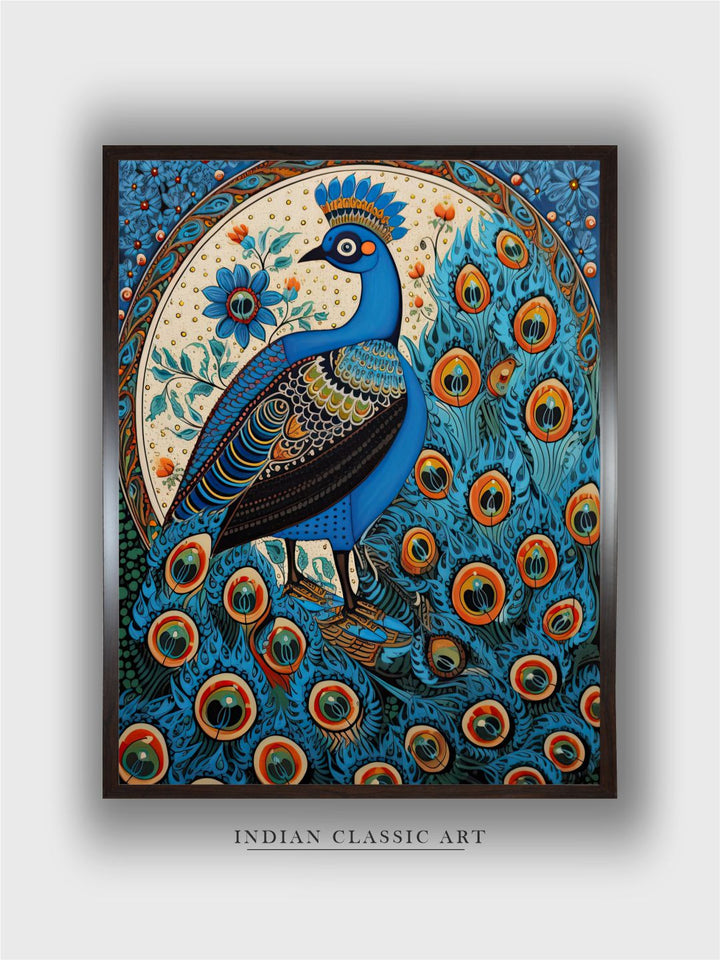 "Indian Peacock Painting Canvas Wall Art''