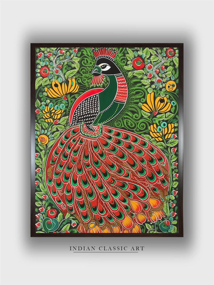 "Indian Peacock Painting Canvas Wall Art''