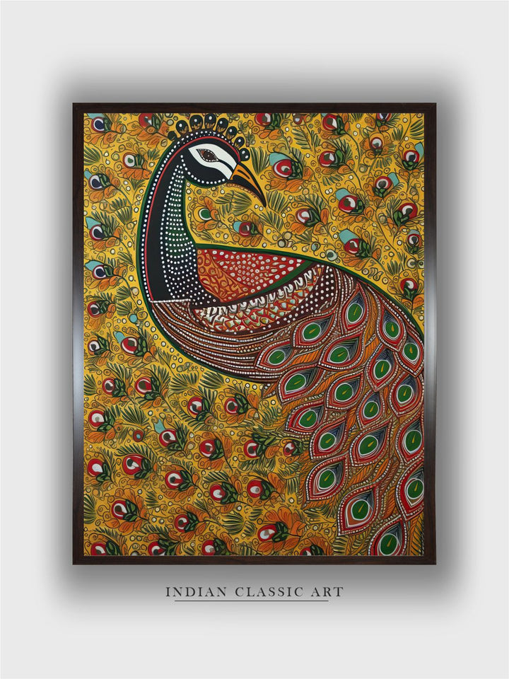 "Indian Peacock Printed Framed Wall Art''