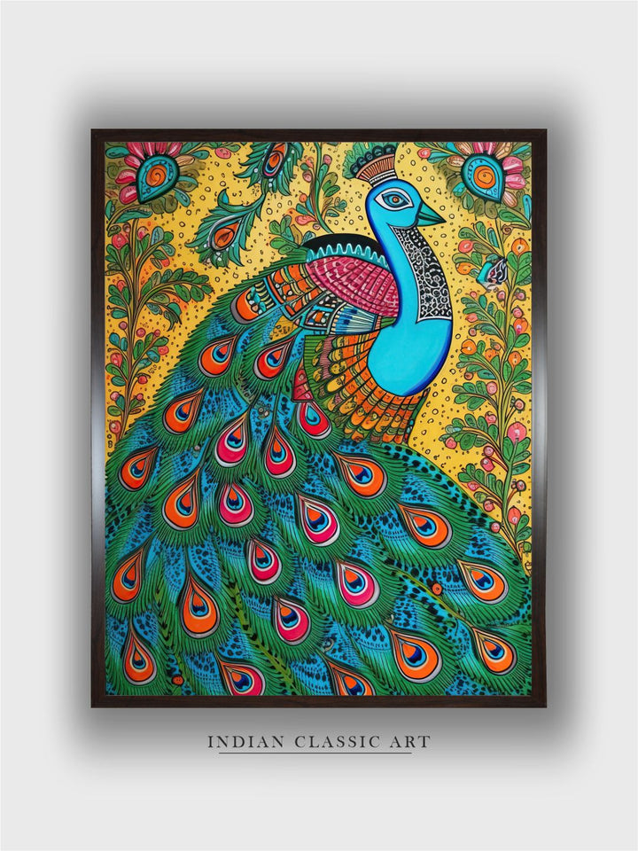 "Indian Peacock Printed Framed Wall Art''