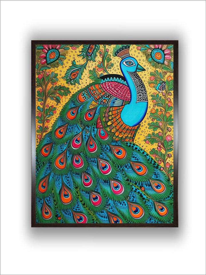 "Indian Peacock Printed Framed Wall Art''