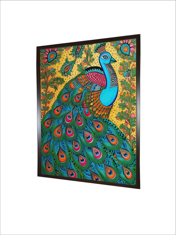 "Indian Peacock Printed Framed Wall Art''