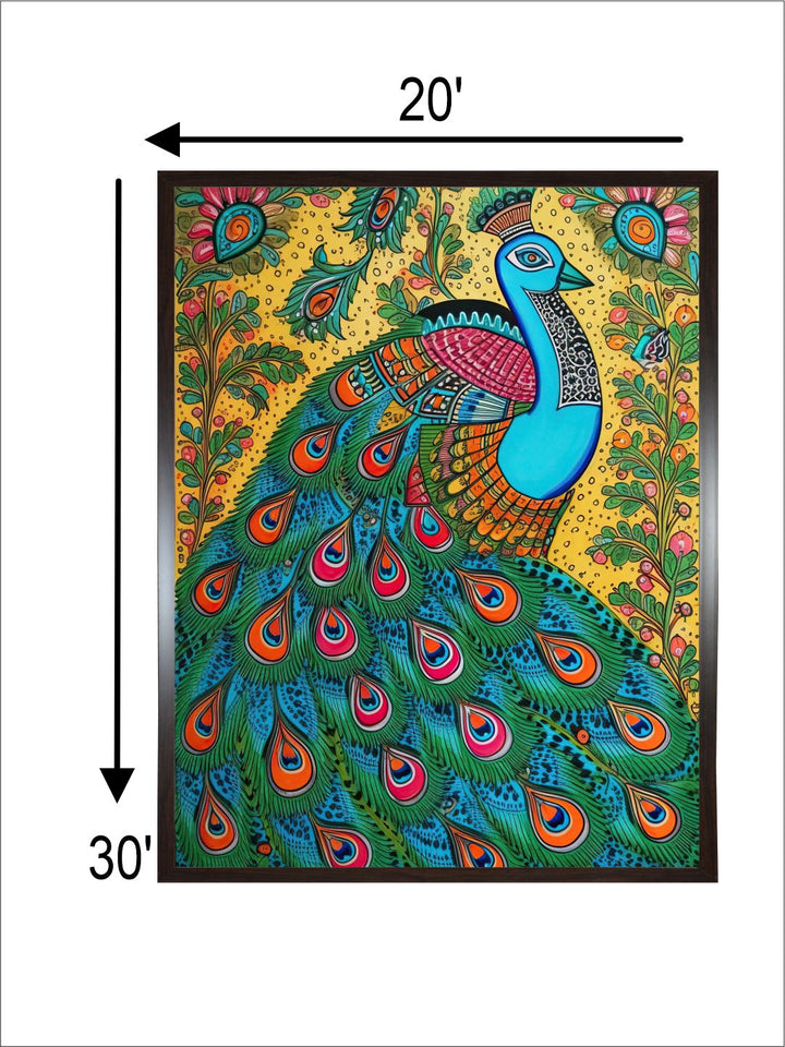 "Indian Peacock Printed Framed Wall Art''