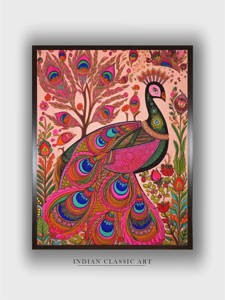 "Indian Peacock Printed Framed Wall Art''