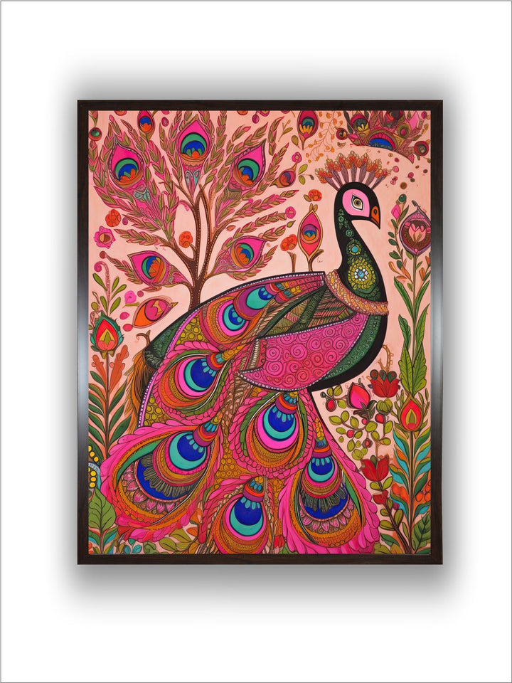 "Indian Peacock Printed Framed Wall Art''