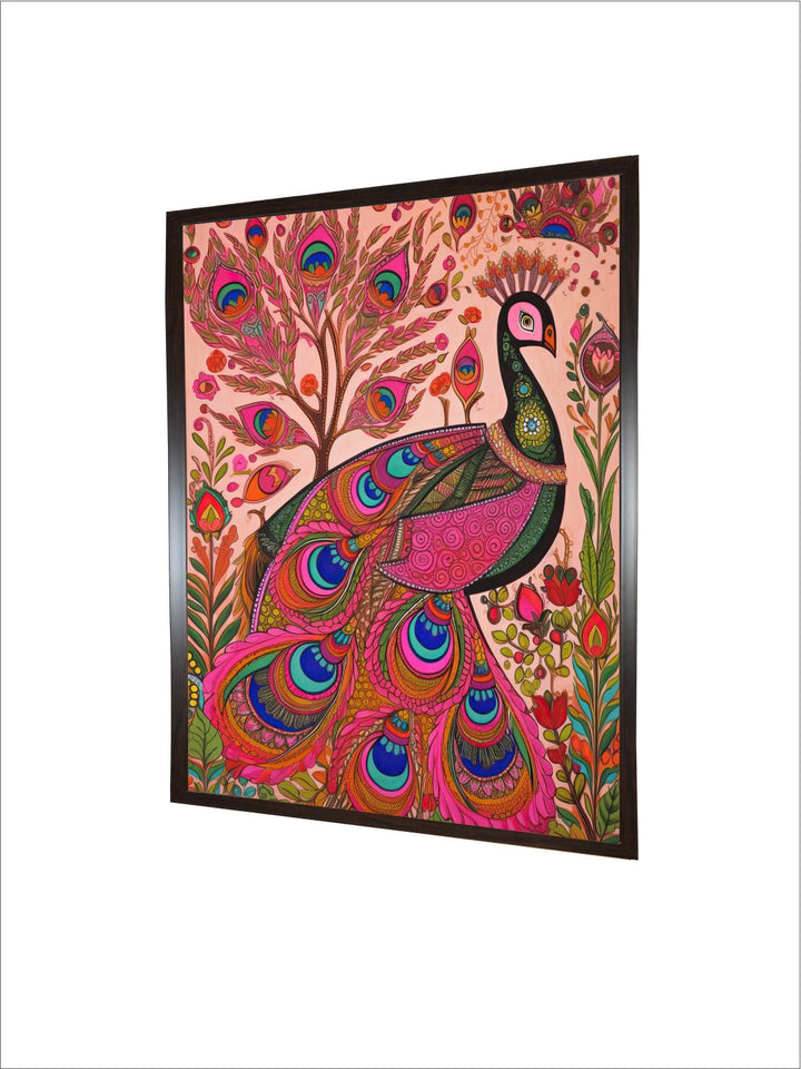 "Indian Peacock Printed Framed Wall Art''