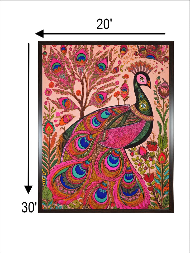 "Indian Peacock Printed Framed Wall Art''